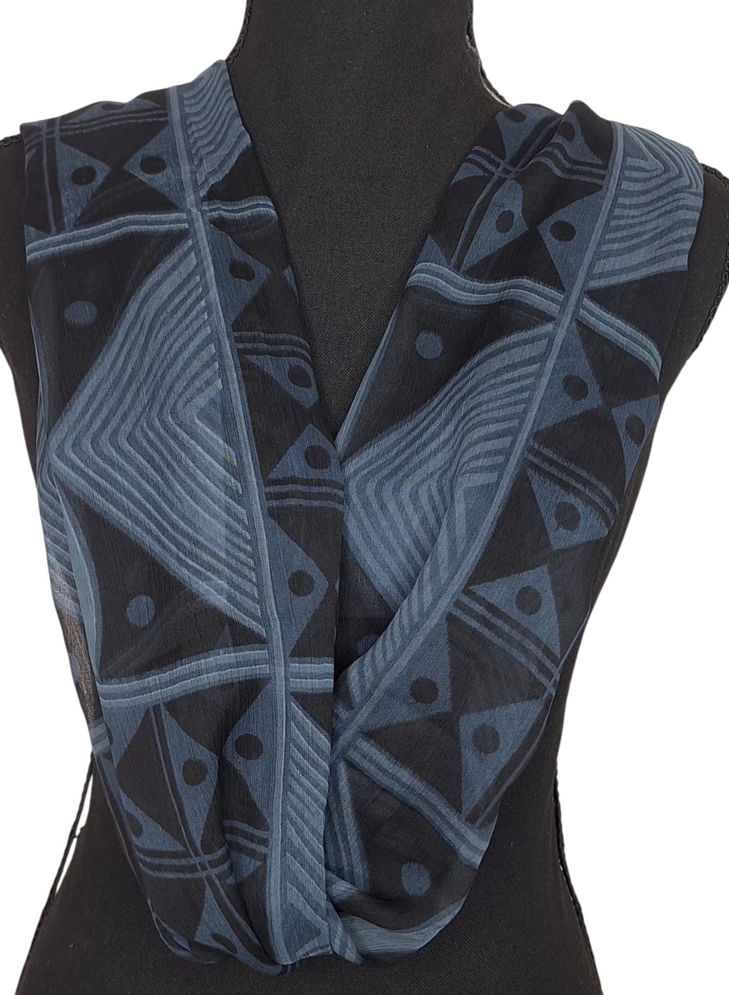 Foulard-collier bleu et nuances (mousseline) – Image 3