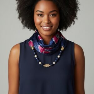 Foulard-collier bleu nuances (semi soie)
