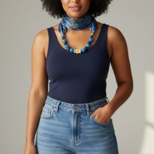 Foulard-collier bleu batik (semi soie)