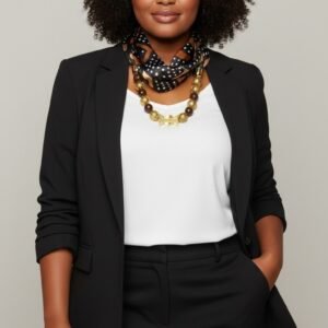 Foulard-collier marron/moutarde (semi soie)