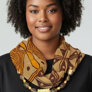 Foulard-collier-marron/moutarde (mousseline)