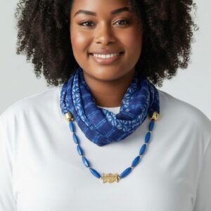 Foulard-collier bleu et nuances (mousseline)