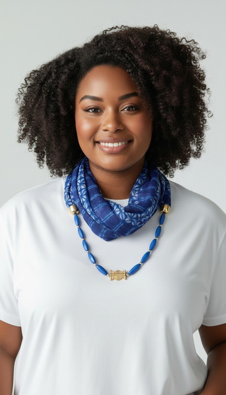 Foulard-collier bleu et nuances (mousseline)
